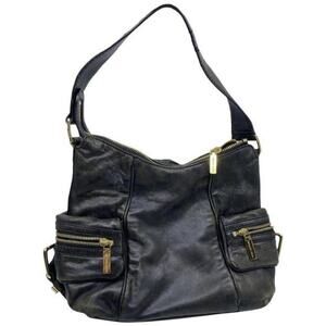 Michael Kors Side Zippers Blkack Leather Shoulder